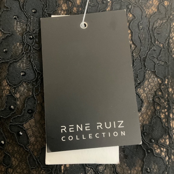 RENE RUIZ COLLECTION BLACK STRAPLESS SCALLOPED LACE MIDI DRESS - Picture 4 of 5